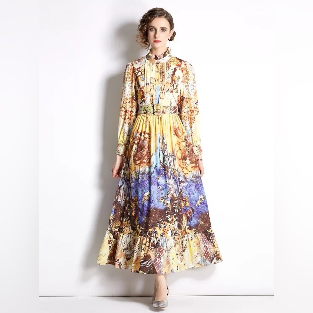 New KAIMILAN Multicolor Long Sleeve Maxi‎ Dress